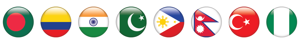 Bangladesh, Colombia, India, Pakistan, Philippines, Nepal, Turkey and Nigeria